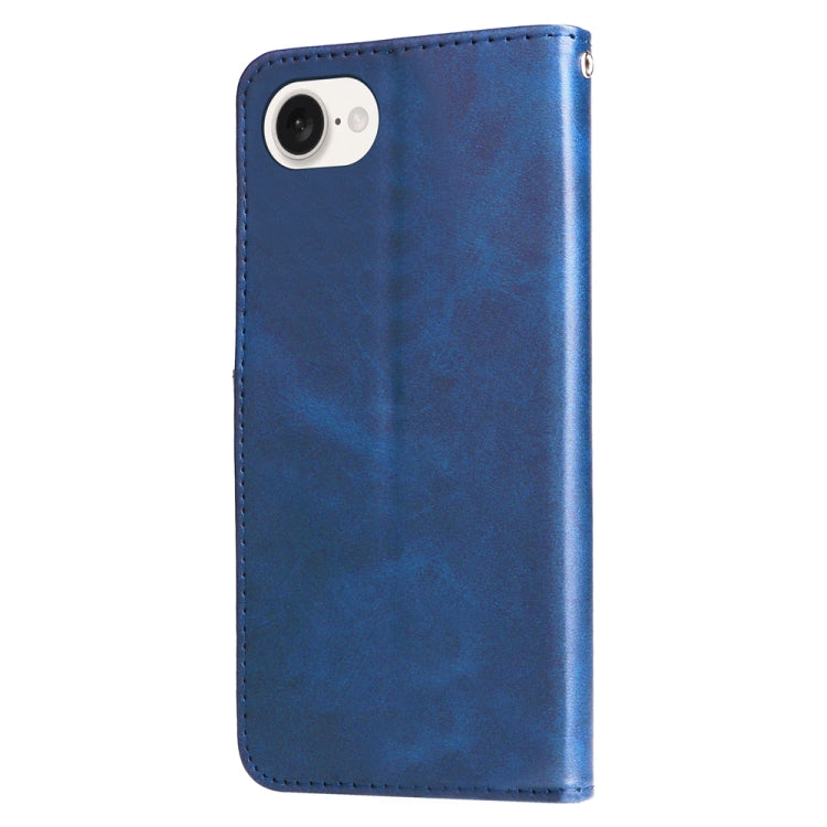 For iPhone 16e Fashion Calf Texture Zipper Leather Phone Case(Blue) - iPhone 16e Cases by buy2fix | Online Shopping UK | buy2fix