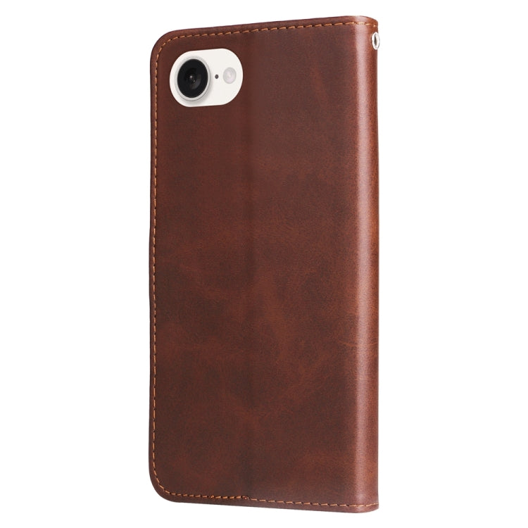 For iPhone 16e Fashion Calf Texture Zipper Leather Phone Case(Brown) - iPhone 16e Cases by buy2fix | Online Shopping UK | buy2fix