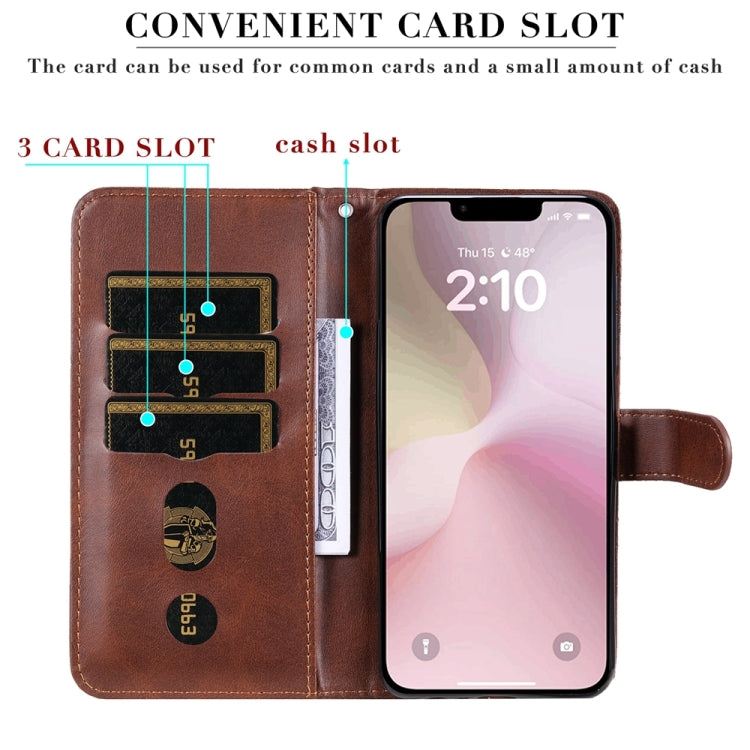 For iPhone 16e Fashion Calf Texture Zipper Leather Phone Case(Brown) - iPhone 16e Cases by buy2fix | Online Shopping UK | buy2fix