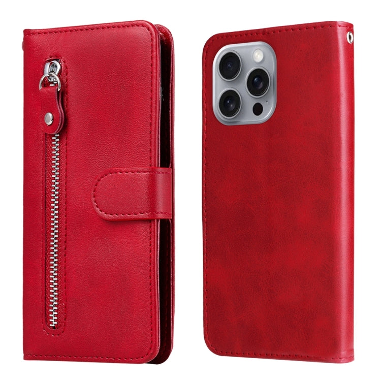 For iPhone 16 Pro Max Fashion Calf Texture Zipper Leather Phone Case(Red) by buy2fix