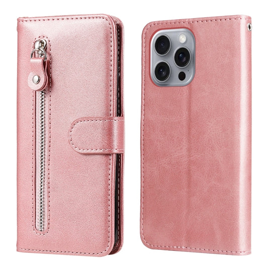 For iPhone 16 Pro Max Fashion Calf Texture Zipper Leather Phone Case(Rose Gold) by buy2fix