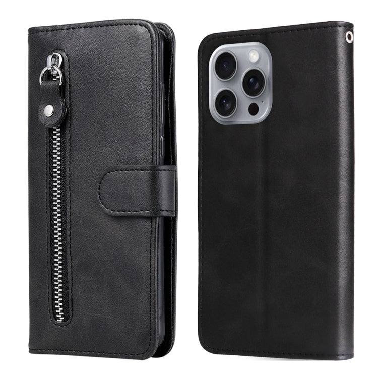 For iPhone 16 Pro Max Fashion Calf Texture Zipper Leather Phone Case(Black) by buy2fix