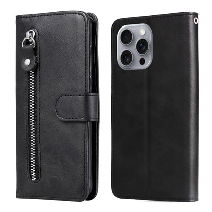 For iPhone 16 Pro Max Fashion Calf Texture Zipper Leather Phone Case(Black) by buy2fix