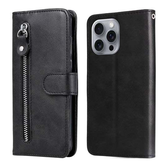 For iPhone 16 Pro Max Fashion Calf Texture Zipper Leather Phone Case(Black) by buy2fix