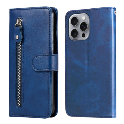 For iPhone 16 Pro Max Fashion Calf Texture Zipper Leather Phone Case(Blue) by buy2fix