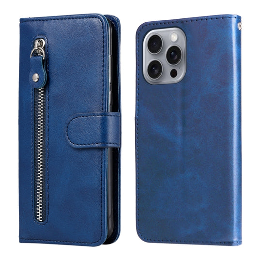 For iPhone 16 Pro Max Fashion Calf Texture Zipper Leather Phone Case(Blue) by buy2fix