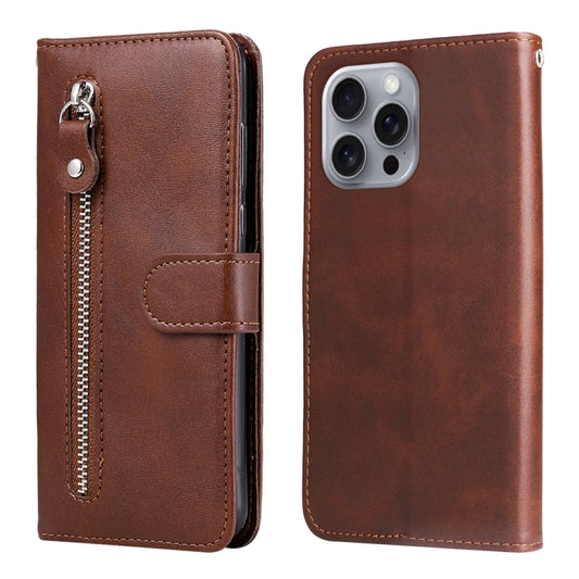 For iPhone 16 Pro Max Fashion Calf Texture Zipper Leather Phone Case(Brown) by buy2fix