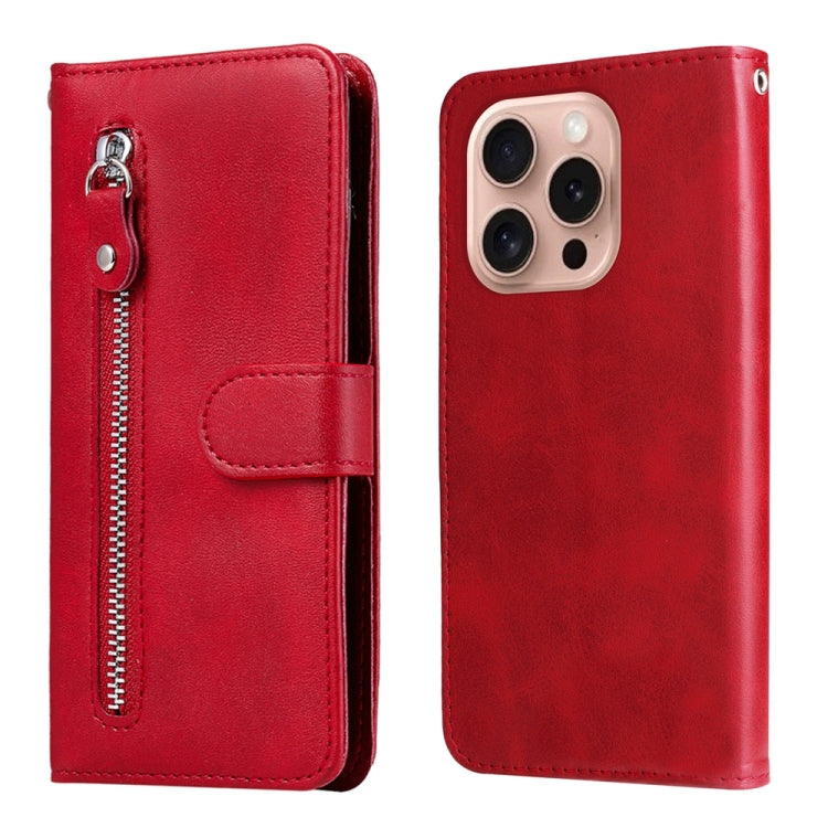 For iPhone 16 Pro Fashion Calf Texture Zipper Leather Phone Case(Red) by buy2fix
