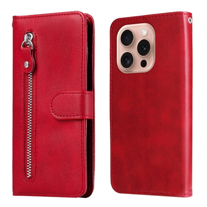 For iPhone 16 Pro Fashion Calf Texture Zipper Leather Phone Case(Red) by buy2fix