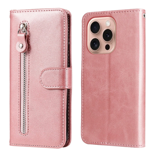 For iPhone 16 Pro Fashion Calf Texture Zipper Leather Phone Case(Rose Gold) by buy2fix