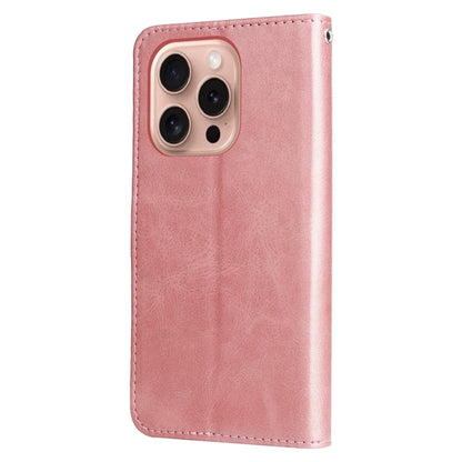 For iPhone 16 Pro Fashion Calf Texture Zipper Leather Phone Case(Rose Gold) by buy2fix