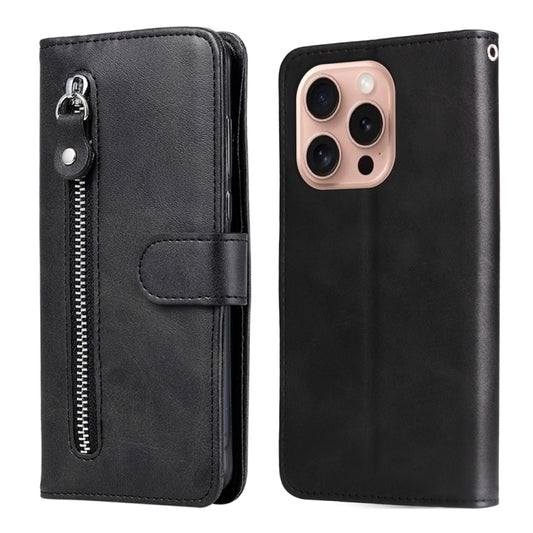 For iPhone 16 Pro Fashion Calf Texture Zipper Leather Phone Case(Black) by buy2fix