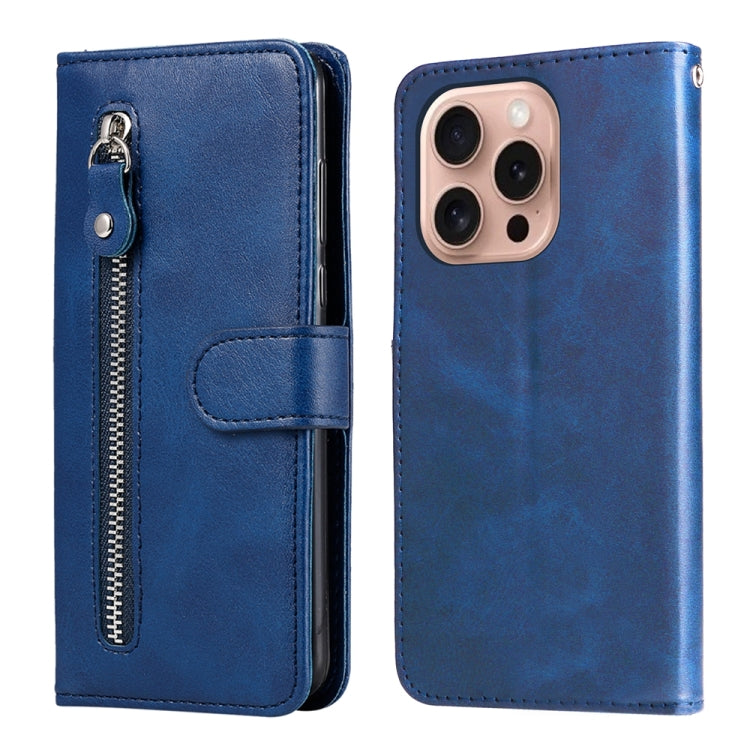 For iPhone 16 Pro Fashion Calf Texture Zipper Leather Phone Case(Blue) by buy2fix