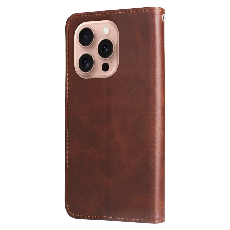 For iPhone 16 Pro Fashion Calf Texture Zipper Leather Phone Case(Brown) by buy2fix