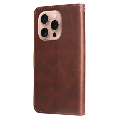 For iPhone 16 Pro Fashion Calf Texture Zipper Leather Phone Case(Brown) by buy2fix