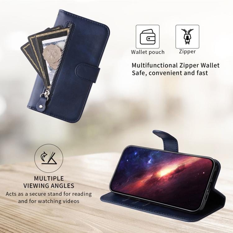 For iPhone Air Fashion Calf Texture Zipper Leather Phone Case(Blue) - iPhone Air Cases by buy2fix | Online Shopping UK | buy2fix