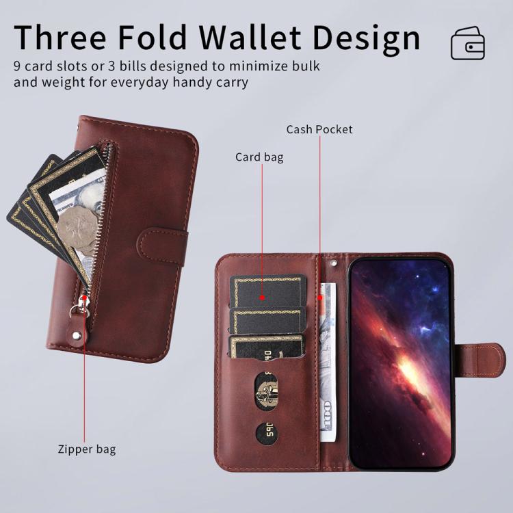 For iPhone Air Fashion Calf Texture Zipper Leather Phone Case(Brown) - iPhone Air Cases by buy2fix | Online Shopping UK | buy2fix