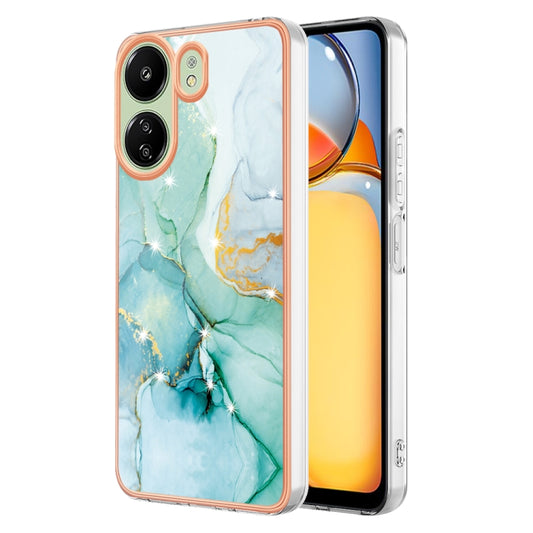 For Xiaomi Redmi 13C 4G Electroplating Marble Dual-side IMD Phone Case(Green 003) by buy2fix