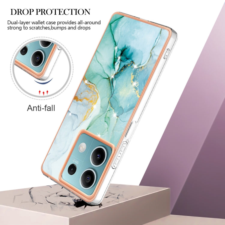 For Xiaomi Redmi Note 13 5G Global Electroplating Marble Dual-side IMD Phone Case(Green 003) - Xiaomi Cases by buy2fix | Online Shopping UK | buy2fix