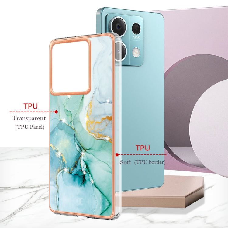 For Xiaomi Redmi Note 13 5G Global Electroplating Marble Dual-side IMD Phone Case(Green 003) - Xiaomi Cases by buy2fix | Online Shopping UK | buy2fix