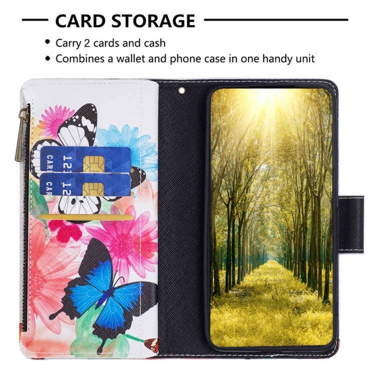 For iPhone 16 Pro Max Colored Drawing Pattern Zipper Phone Leather Case(Two Butterflies) by buy2fix