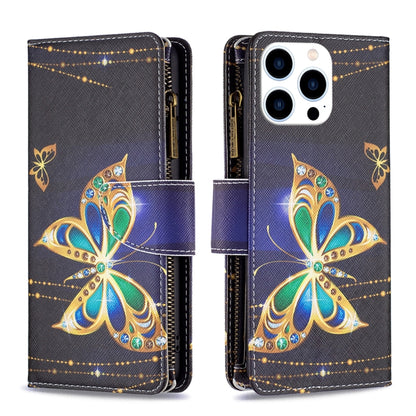 For iPhone 16 Pro Max Colored Drawing Pattern Zipper Phone Leather Case(Big Butterfly) by buy2fix