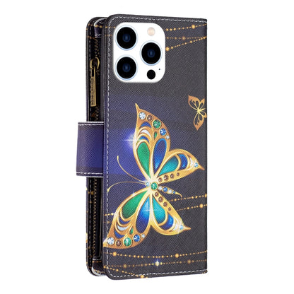 For iPhone 16 Pro Max Colored Drawing Pattern Zipper Phone Leather Case(Big Butterfly) by buy2fix