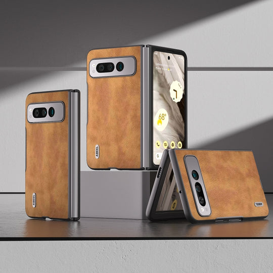 For Google Pixel Fold ABEEL Retro Litchi Texture PU Phone Case(Brown)