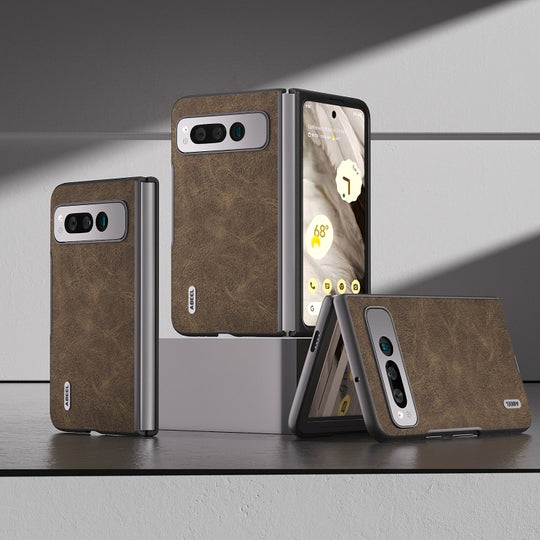 For Google Pixel Fold ABEEL Dream Litchi Texture PU Phone Case(Khaki)