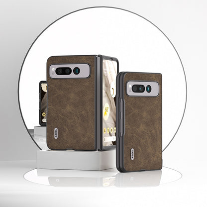 For Google Pixel Fold ABEEL Dream Litchi Texture PU Phone Case(Khaki) by buy2fix