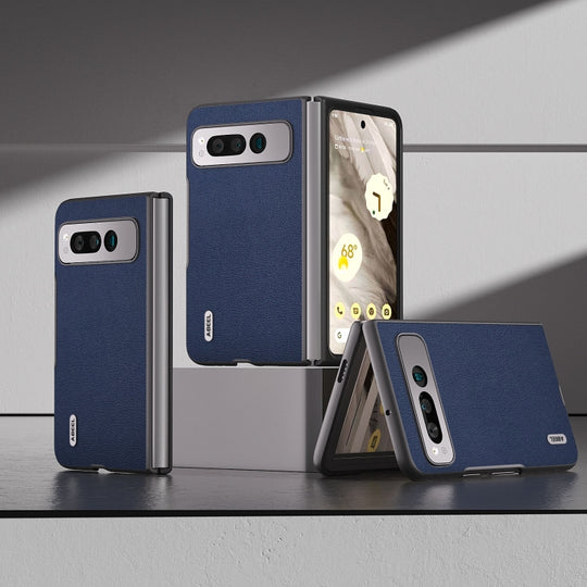 For Google Pixel Fold ABEEL Genuine Leather Luolai Series Phone Case(Dark Blue)