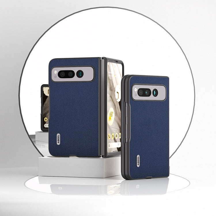 For Google Pixel Fold ABEEL Genuine Leather Luolai Series Phone Case(Dark Blue) by buy2fix