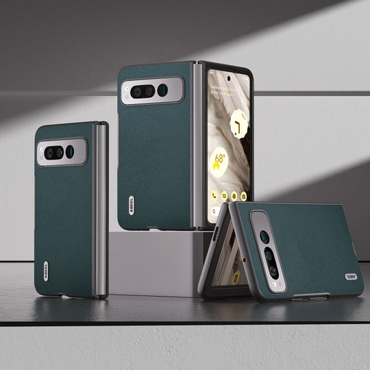 For Google Pixel Fold ABEEL Genuine Leather Luolai Series Phone Case(Dark Green)