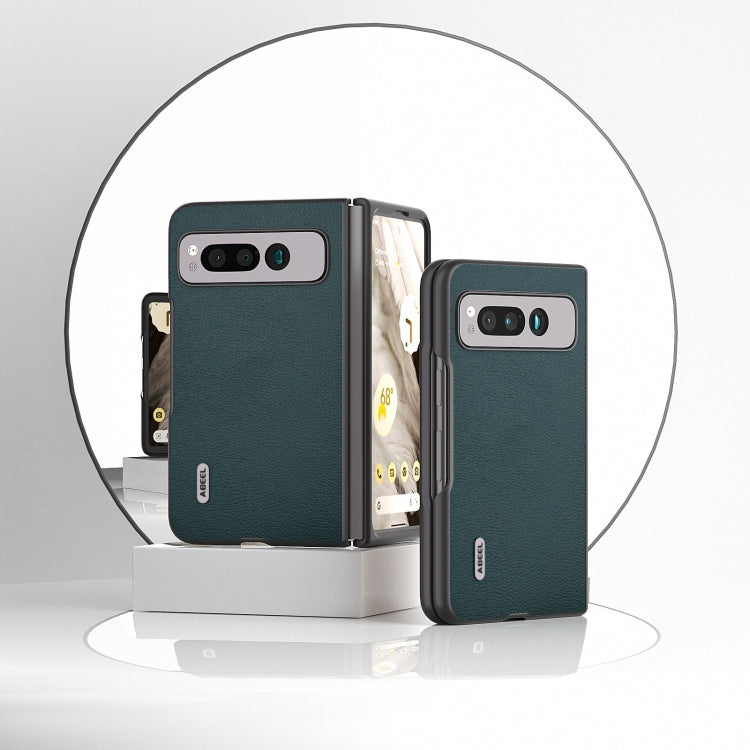 For Google Pixel Fold ABEEL Genuine Leather Luolai Series Phone Case(Dark Green) by buy2fix