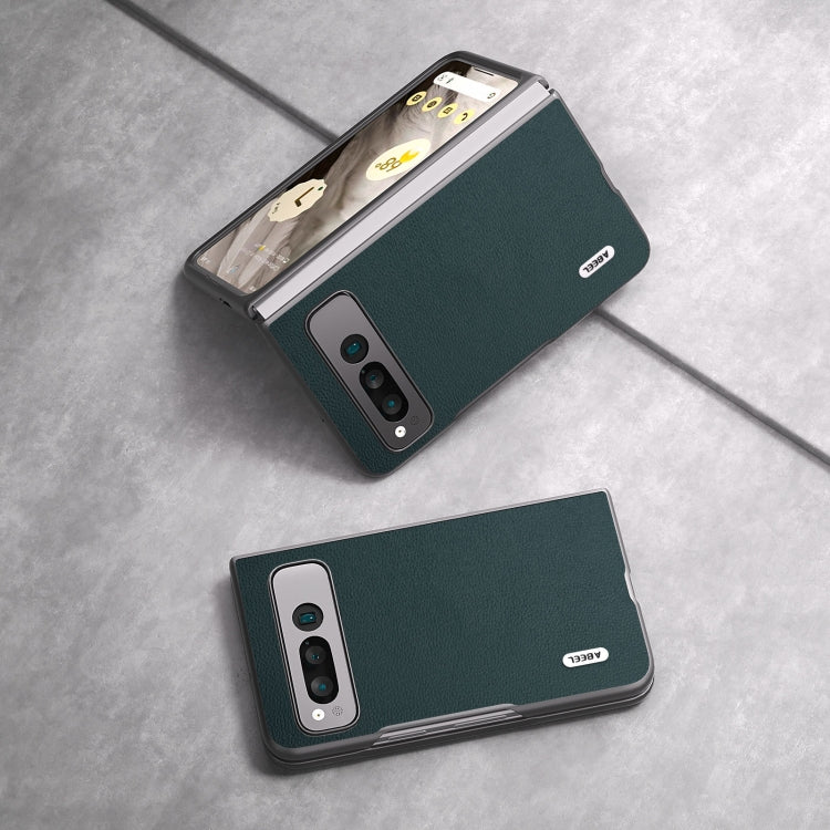 For Google Pixel Fold ABEEL Genuine Leather Luolai Series Phone Case(Dark Green) by buy2fix