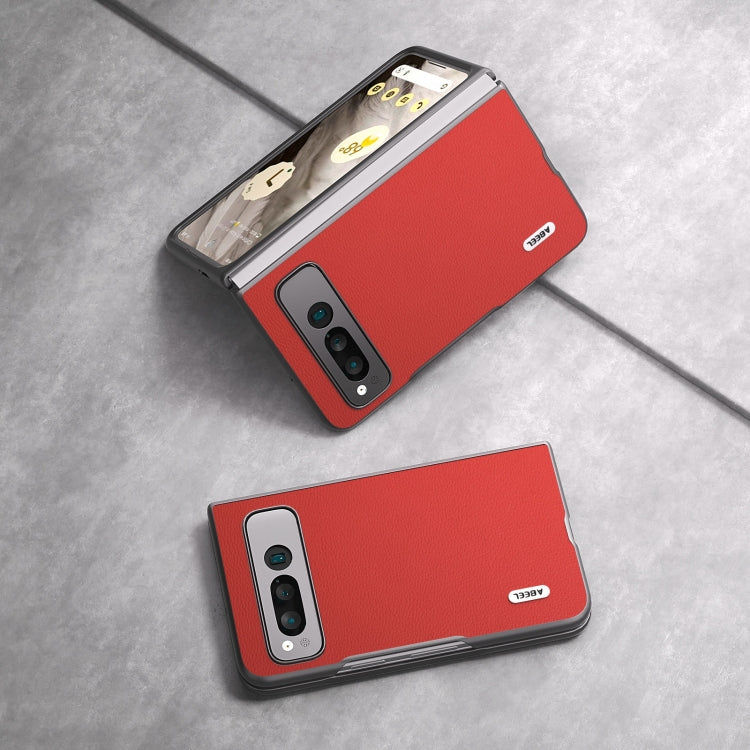 For Google Pixel Fold ABEEL Genuine Leather Luolai Series Phone Case(Red) by buy2fix
