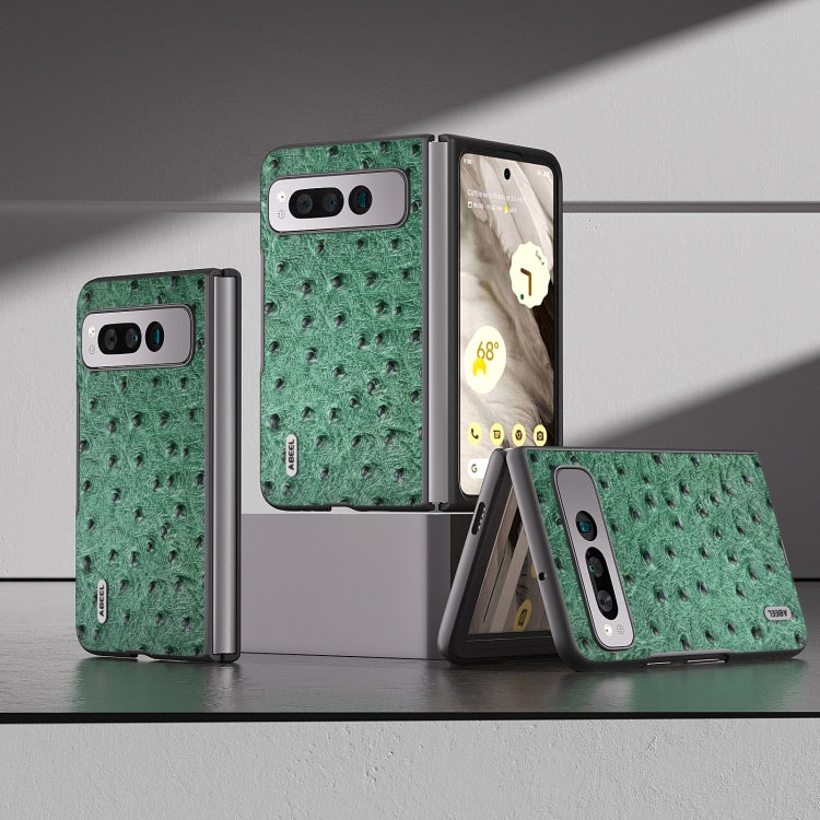 For Google Pixel Fold ABEEL Genuine Leather Ostrich Texture Phone Case(Green) by buy2fix