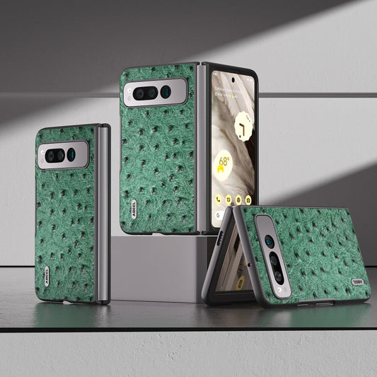 For Google Pixel Fold ABEEL Genuine Leather Ostrich Texture Phone Case(Green) by buy2fix