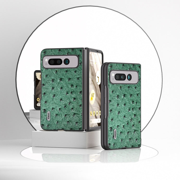 For Google Pixel Fold ABEEL Genuine Leather Ostrich Texture Phone Case(Green) by buy2fix