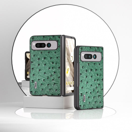 For Google Pixel Fold ABEEL Genuine Leather Ostrich Texture Phone Case(Green) by buy2fix
