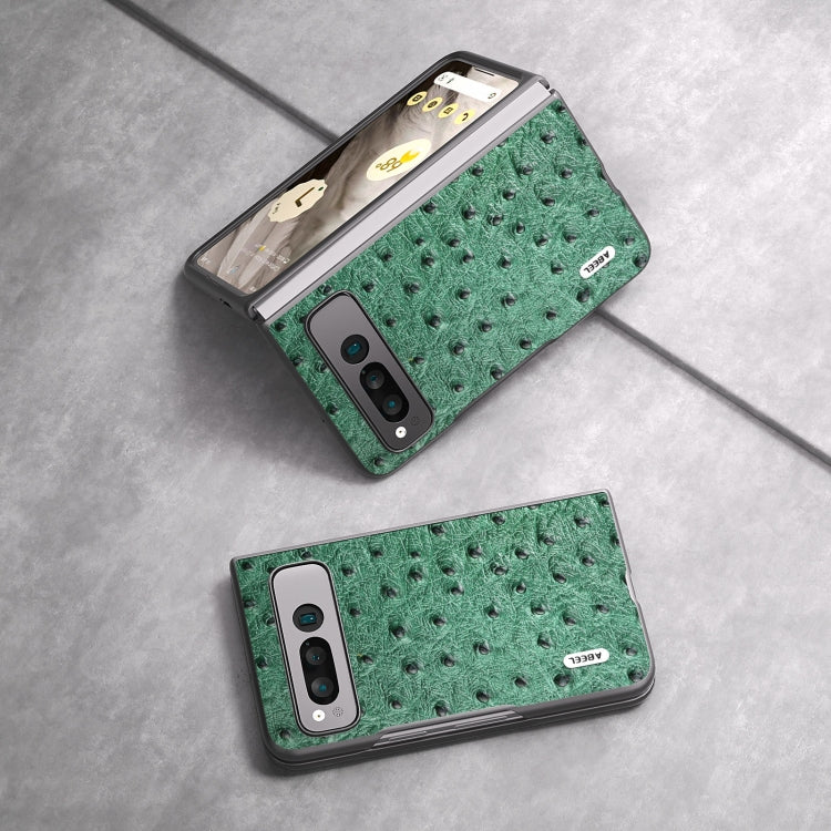 For Google Pixel Fold ABEEL Genuine Leather Ostrich Texture Phone Case(Green) by buy2fix