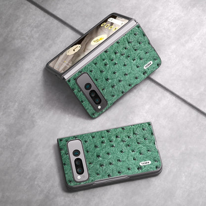 For Google Pixel Fold ABEEL Genuine Leather Ostrich Texture Phone Case(Green) by buy2fix