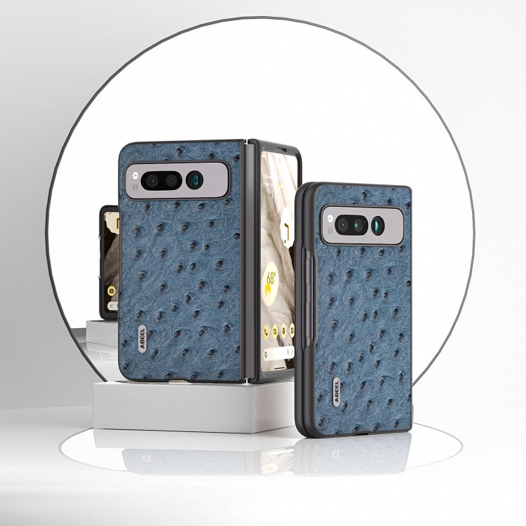 For Google Pixel Fold ABEEL Genuine Leather Ostrich Texture Phone Case(Blue) by buy2fix