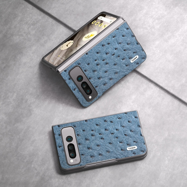 For Google Pixel Fold ABEEL Genuine Leather Ostrich Texture Phone Case(Blue) by buy2fix