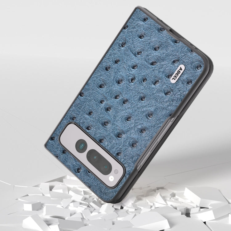 For Google Pixel Fold ABEEL Genuine Leather Ostrich Texture Phone Case(Blue) by buy2fix