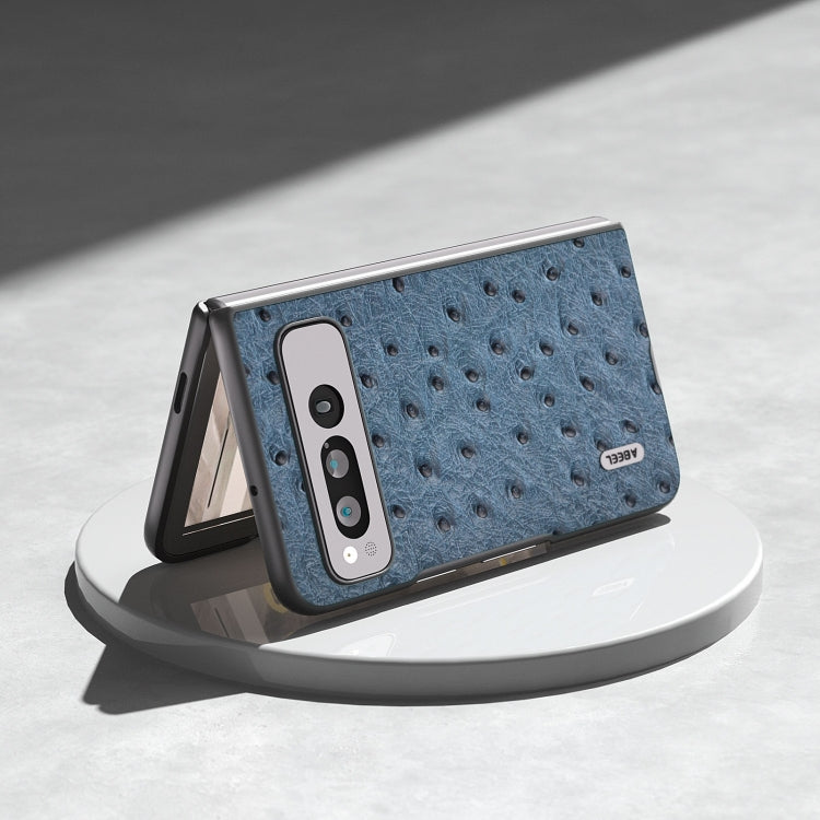 For Google Pixel Fold ABEEL Genuine Leather Ostrich Texture Phone Case(Blue) by buy2fix