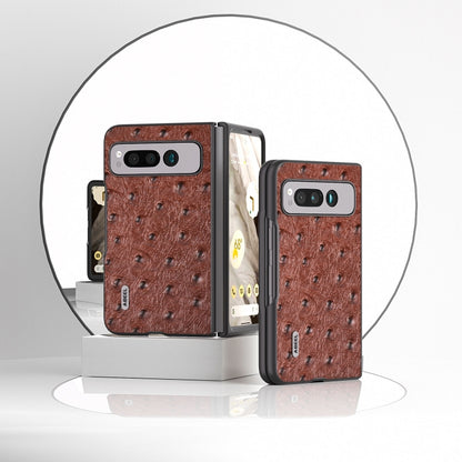 For Google Pixel Fold ABEEL Genuine Leather Ostrich Texture Phone Case(Coffee) by buy2fix