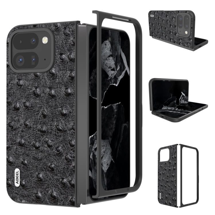 For Google Pixel 9 Pro Fold ABEEL Genuine Leather Ostrich Texture Phone Case(Black) by buy2fix