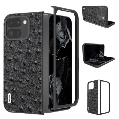 For Google Pixel 9 Pro Fold ABEEL Genuine Leather Ostrich Texture Phone Case(Black) by buy2fix