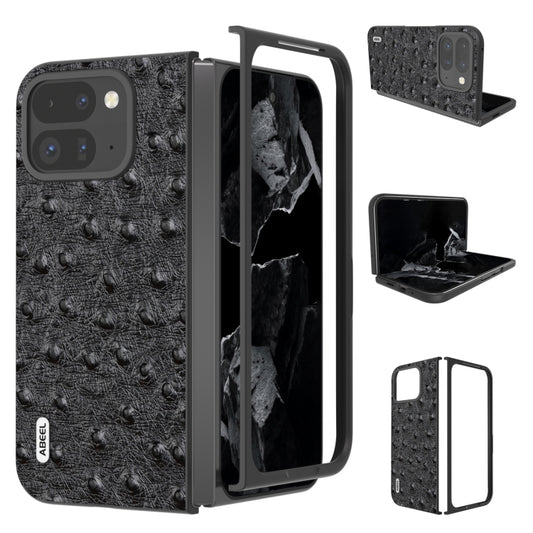 For Google Pixel 9 Pro Fold ABEEL Genuine Leather Ostrich Texture Phone Case(Black) by buy2fix